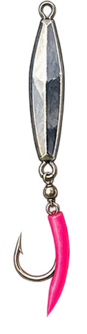 Chrome diamond jig with swivel and pink tube over a single hook
