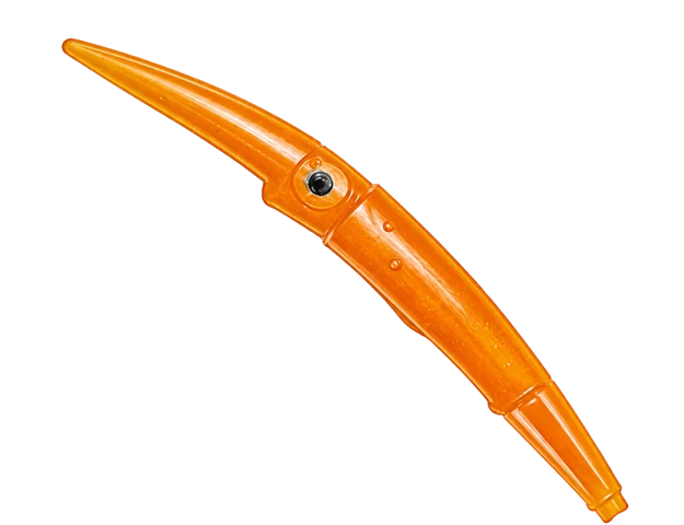 Amber molded squid plastic with tapered mantle and trailing appendages, unrigged